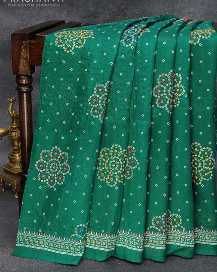 Silk saree green with allover bandhani prints & french knot work - {{ collection.title }} by Prashanti Sarees