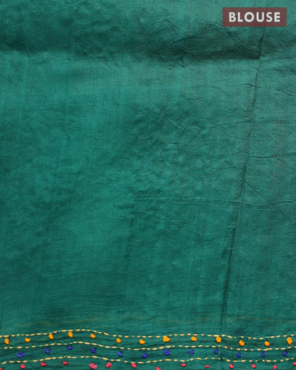 Silk saree green with allover bandhani prints & french knot work - {{ collection.title }} by Prashanti Sarees