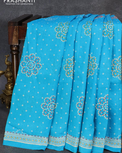 Silk saree light blue with allover bandhani prints & french knot work - {{ collection.title }} by Prashanti Sarees