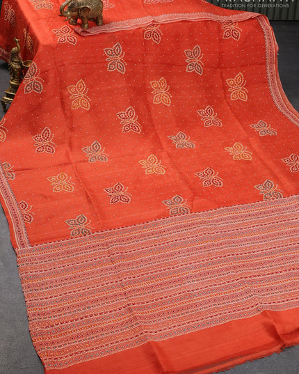 Silk saree rustic orange with allover bandhani prints & french knot work - {{ collection.title }} by Prashanti Sarees