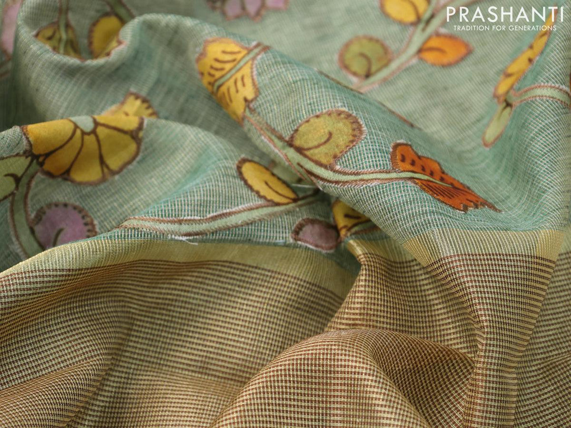 Tissue kota saree green with allover kalamkari applique work and simple zari border - {{ collection.title }} by Prashanti Sarees