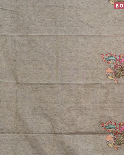 Tissue kota saree grey with allover kalamkari applique work and simple zari border - {{ collection.title }} by Prashanti Sarees