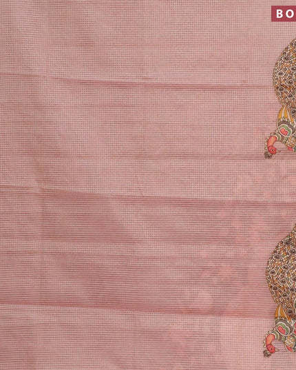 Tissue kota saree peach pink with allover kalamkari applique work and simple zari border - {{ collection.title }} by Prashanti Sarees