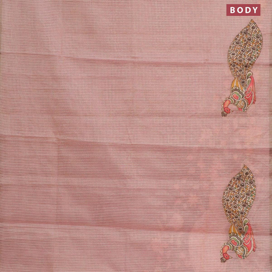 Tissue kota saree peach pink with allover kalamkari applique work and simple zari border - {{ collection.title }} by Prashanti Sarees
