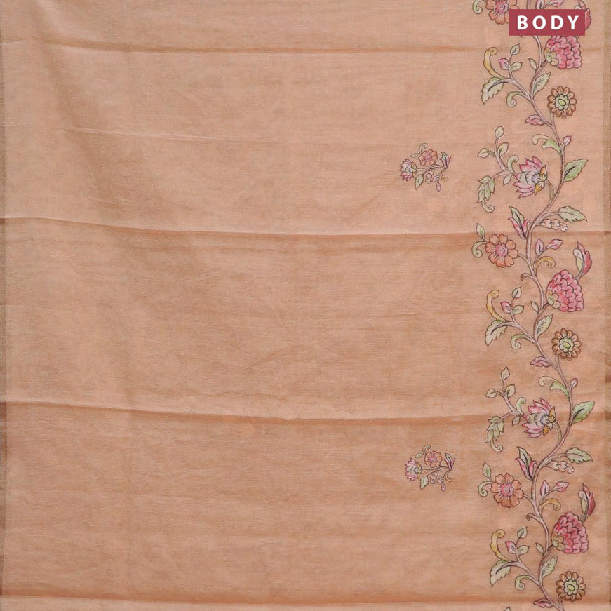 Tissue kota saree peach shade with allover kalamkari applique work and zari woven piping border - {{ collection.title }} by Prashanti Sarees