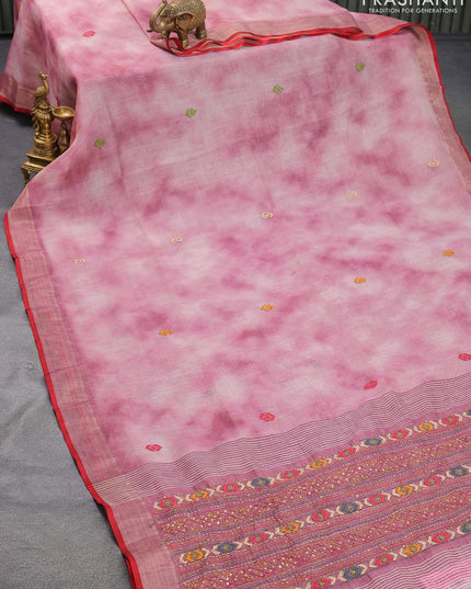 Tissue linen saree mild purple shade with thread woven embroidery work buttas and zari woven border - {{ collection.title }} by Prashanti Sarees