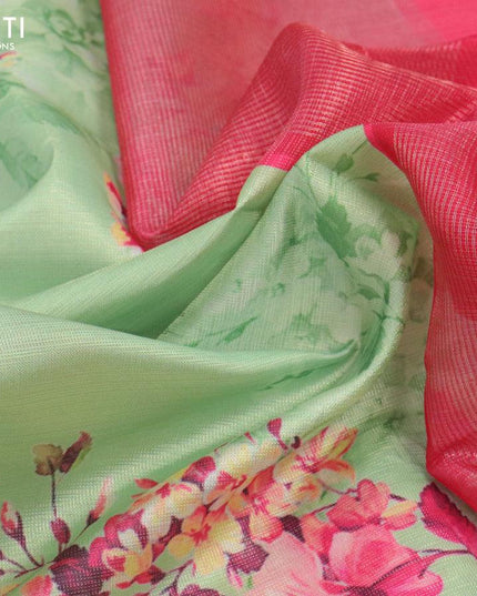 Tissue saree green and pink with allover digital floral prints and muniya paithani style border - PBR0626 - {{ collection.title }} by Prashanti Sarees