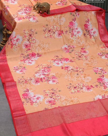 Tissue saree pale orange and pink with allover digital floral prints and muniya paithani style border - {{ collection.title }} by Prashanti Sarees