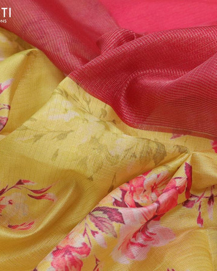 Tissue saree yellow and pink with allover digital floral prints and muniya paithani style border - PBR0631 - {{ collection.title }} by Prashanti Sarees
