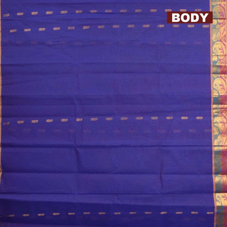 Venkatagiri cotton saree blue and mustard shade with zari woven buttas and paisley zari woven border without blouse - {{ collection.title }} by Prashanti Sarees