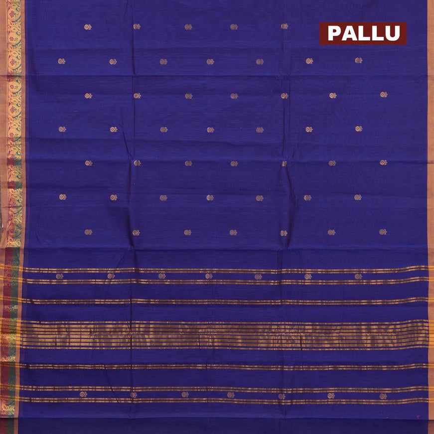 Venkatagiri cotton saree blue and mustard shade with zari woven buttas and zari woven border without blouse - {{ collection.title }} by Prashanti Sarees
