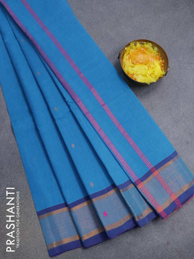 Venkatagiri cotton saree cs blue and blue with zari woven buttas and zari woven border without blouse - {{ collection.title }} by Prashanti Sarees