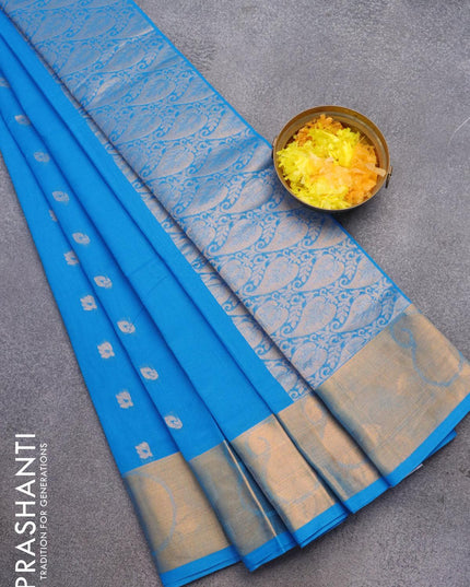 Venkatagiri cotton saree cs blue with zari woven buttas and zari woven border without blouse - {{ collection.title }} by Prashanti Sarees