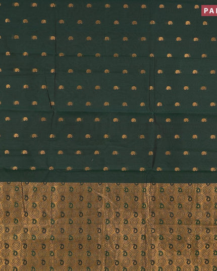 Venkatagiri cotton saree dark green and mustard shade with paisley zari woven buttas and zari woven border without blouse - {{ collection.title }} by Prashanti Sarees