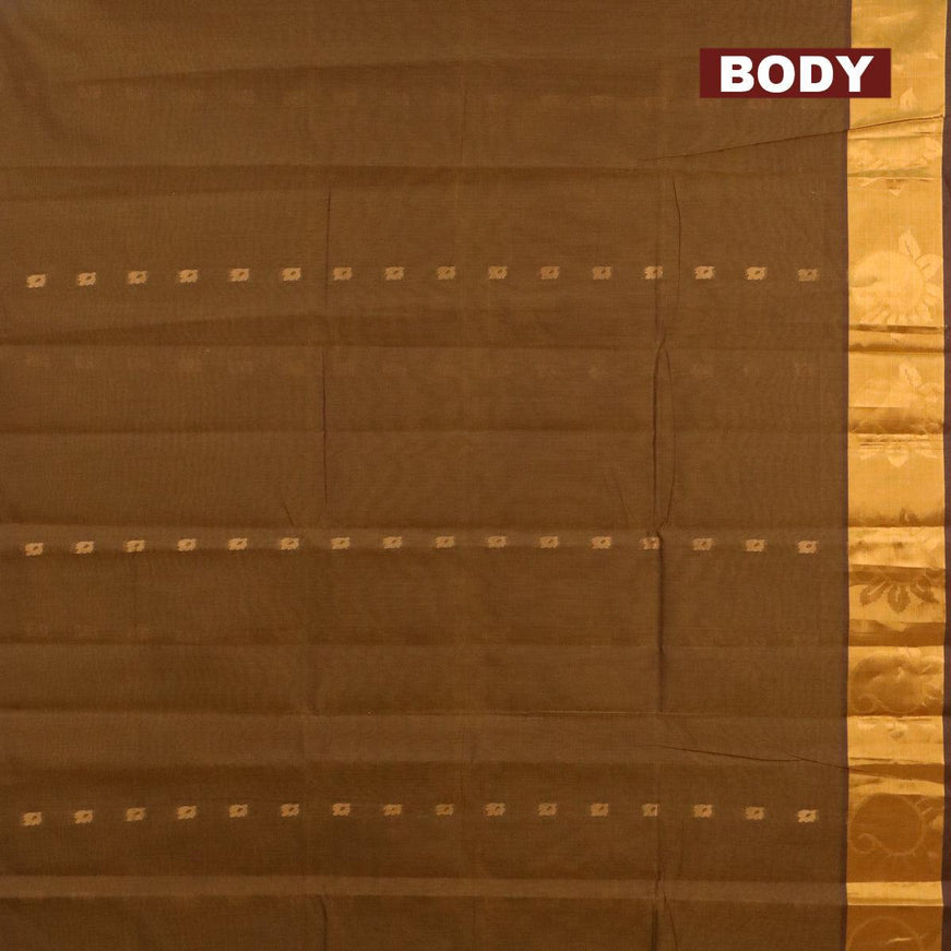 Venkatagiri cotton saree dark mustard and brown with zari woven buttas and zari woven border without blouse - {{ collection.title }} by Prashanti Sarees