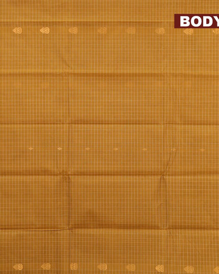 Venkatagiri cotton saree dark mustard and green shade with allover checked pattern & zari buttas and zari woven border without blouse - {{ collection.title }} by Prashanti Sarees