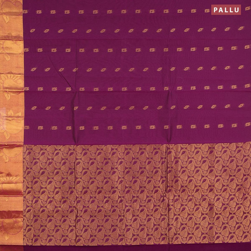 Venkatagiri cotton saree deep purple with zari woven buttas and zari woven border without blouse - {{ collection.title }} by Prashanti Sarees