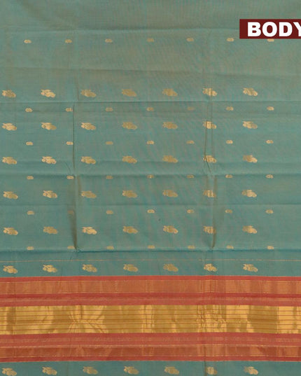 Venkatagiri cotton saree dual shade of green and maroon with zari woven buttas and zari woven border without blouse - {{ collection.title }} by Prashanti Sarees