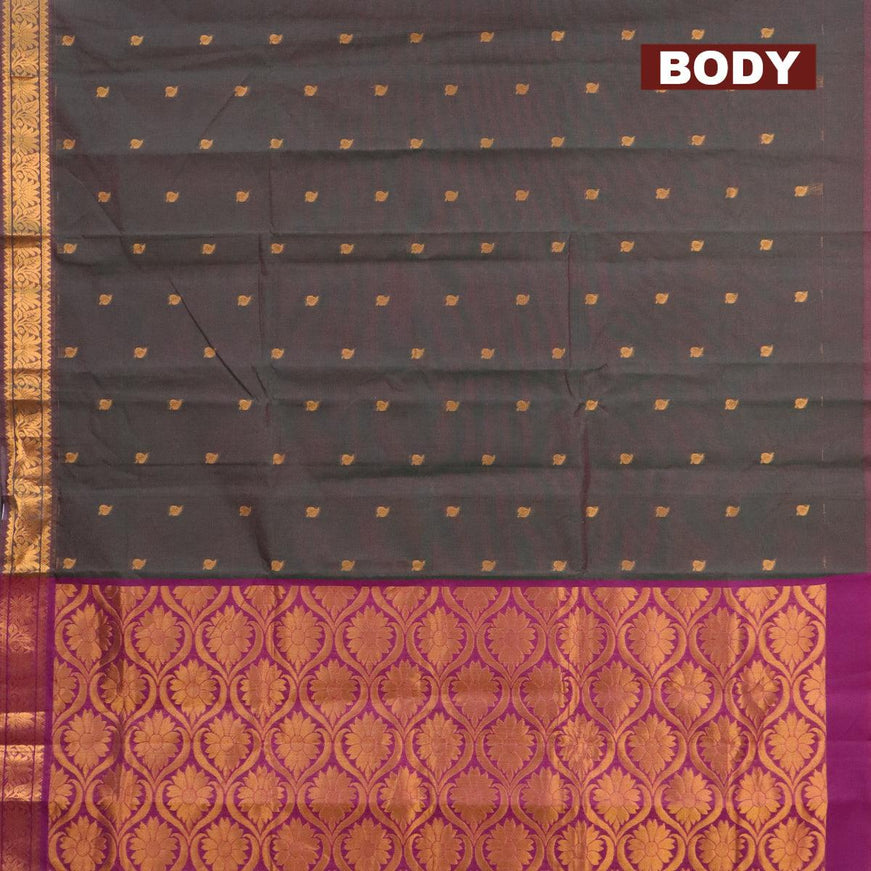 Venkatagiri cotton saree dual shade of green and purple with zari woven buttas and zari woven border without blouse - {{ collection.title }} by Prashanti Sarees