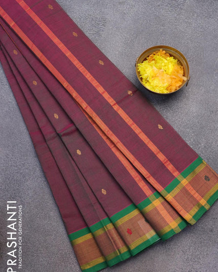 Venkatagiri cotton saree dual shade of pinkish green and green with zari woven buttas and zari woven border without blouse - {{ collection.title }} by Prashanti Sarees