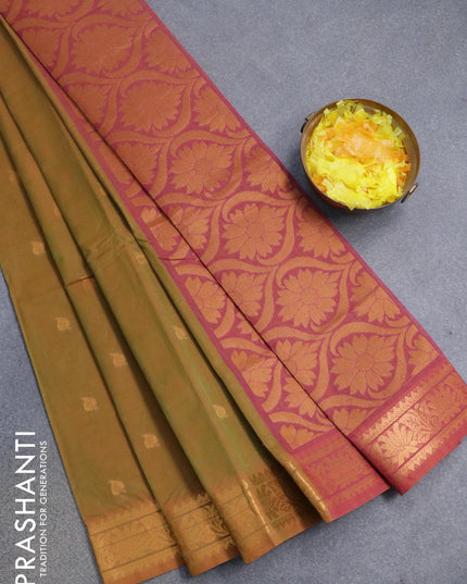 Venkatagiri cotton saree dual shade of yellowish green and pink shade with zari woven buttas and zari woven border without blouse - {{ collection.title }} by Prashanti Sarees
