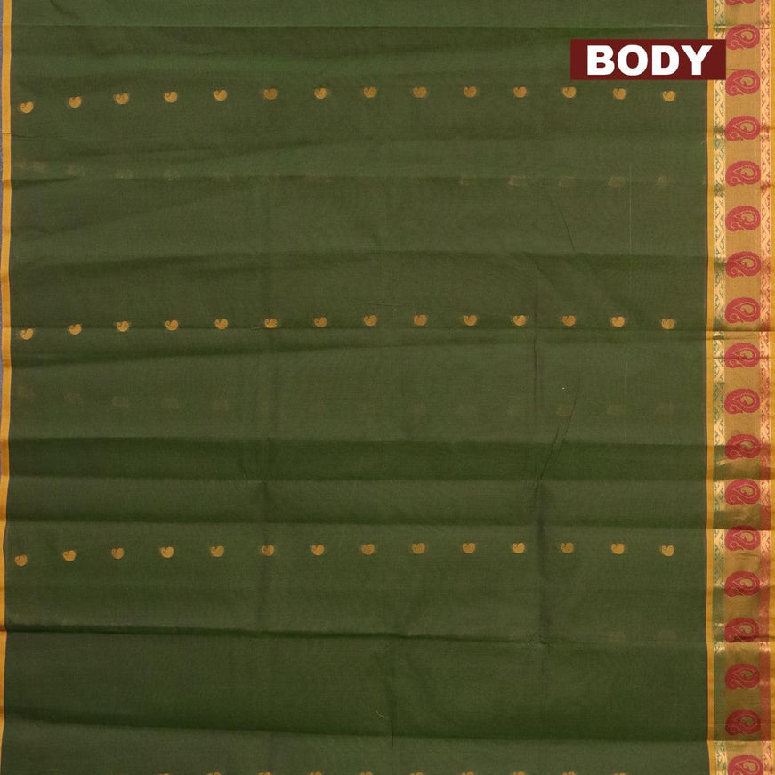 Venkatagiri cotton saree green and mustard shade with paisley zari woven buttas and zari woven border without blouse - {{ collection.title }} by Prashanti Sarees