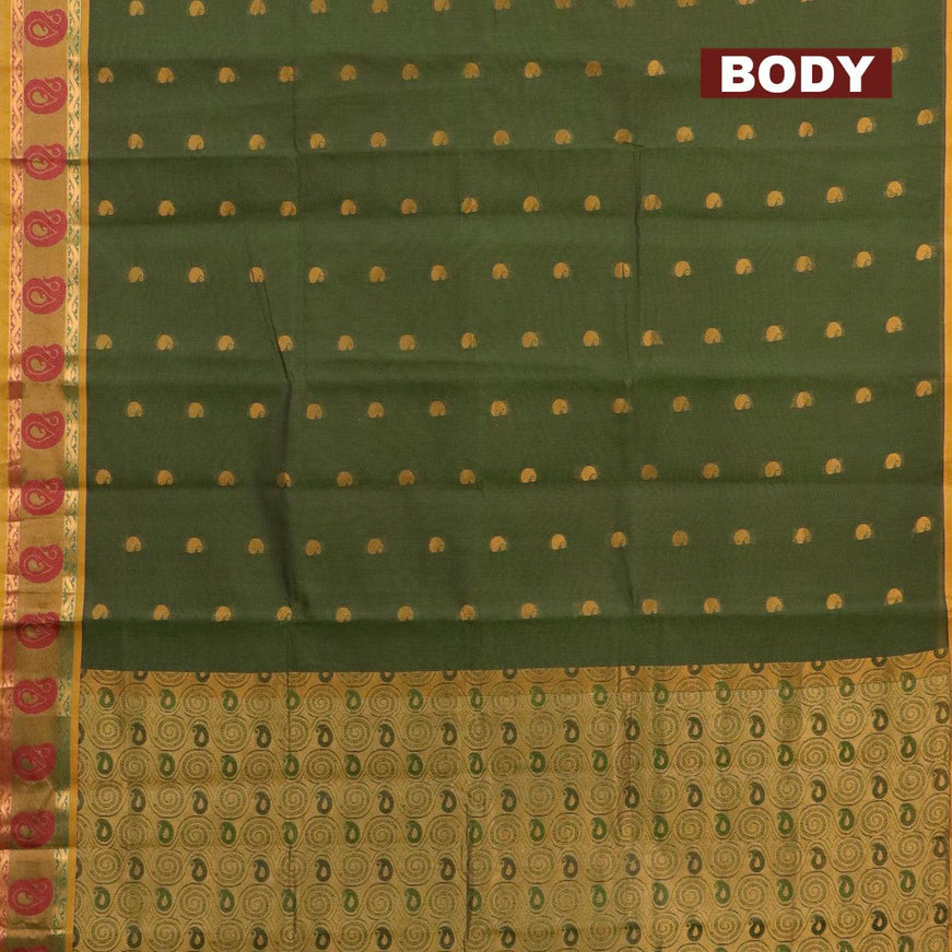 Venkatagiri cotton saree green and mustard shade with paisley zari woven buttas and zari woven border without blouse - {{ collection.title }} by Prashanti Sarees