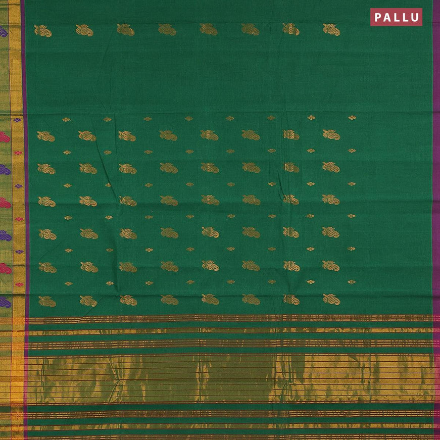 Venkatagiri cotton saree green and purple with zari woven buttas and zari woven border without blouse - {{ collection.title }} by Prashanti Sarees