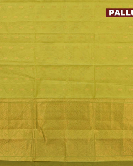 Venkatagiri cotton saree light green and mustard yellow with zari woven buttas and zari woven border without blouse - {{ collection.title }} by Prashanti Sarees