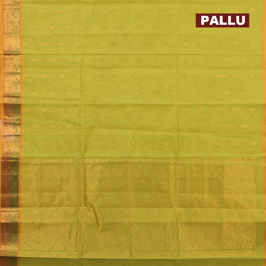 Venkatagiri cotton saree light green and mustard yellow with zari woven buttas and zari woven border without blouse - {{ collection.title }} by Prashanti Sarees