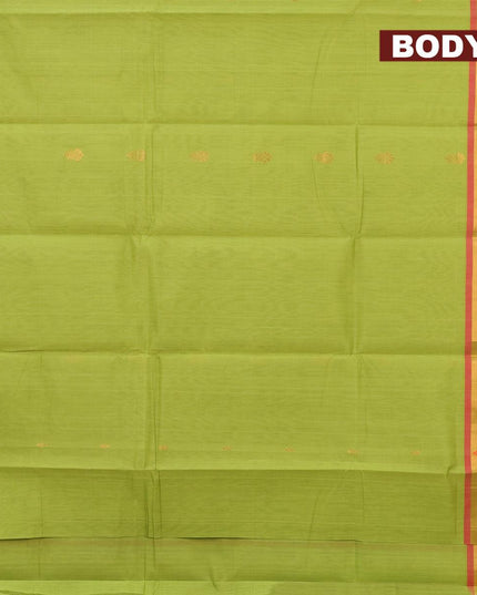 Venkatagiri cotton saree light green and red with zari woven buttas and zari woven border without blouse - {{ collection.title }} by Prashanti Sarees