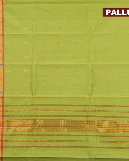 Venkatagiri cotton saree light green and red with zari woven buttas and zari woven border without blouse - {{ collection.title }} by Prashanti Sarees