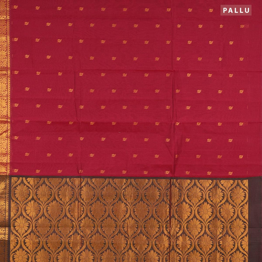 Venkatagiri cotton saree maroon and dual shade of green with zari woven buttas and zari woven border without blouse - {{ collection.title }} by Prashanti Sarees
