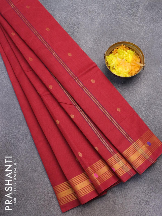 Venkatagiri cotton saree maroon with zari woven buttas and zari woven border without blouse - {{ collection.title }} by Prashanti Sarees