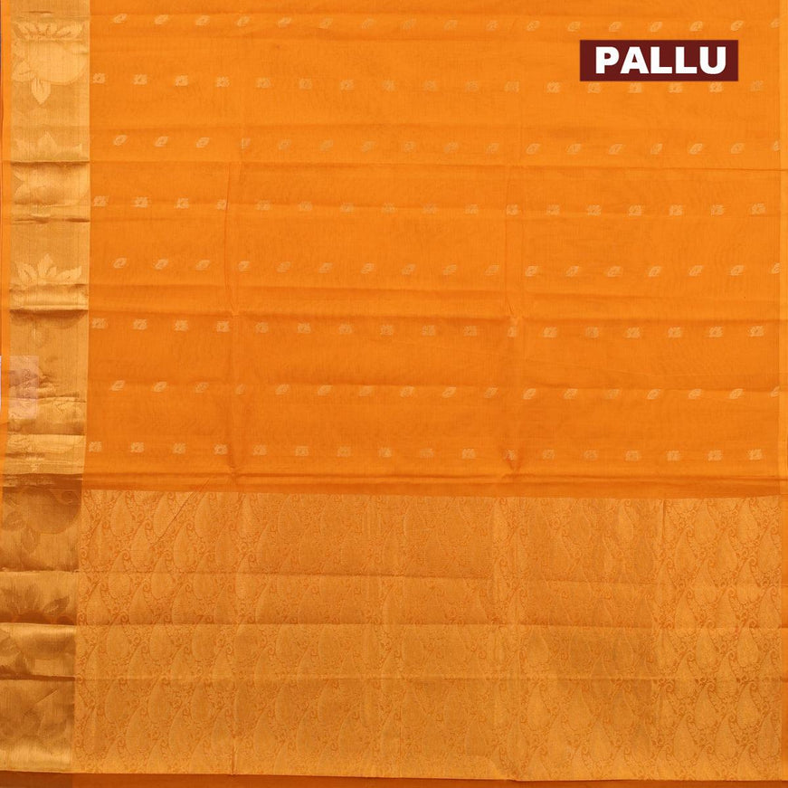 Venkatagiri cotton saree mustard yellow with zari woven buttas and zari woven border without blouse - {{ collection.title }} by Prashanti Sarees