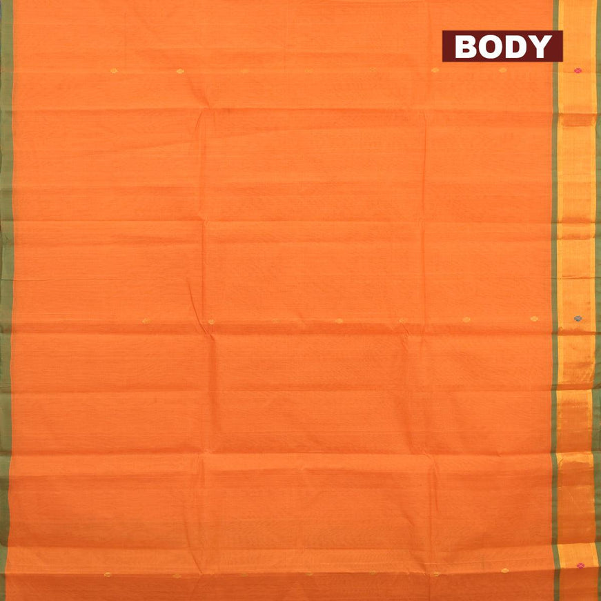 Venkatagiri cotton saree orange and green with zari woven buttas and zari woven border without blouse - {{ collection.title }} by Prashanti Sarees