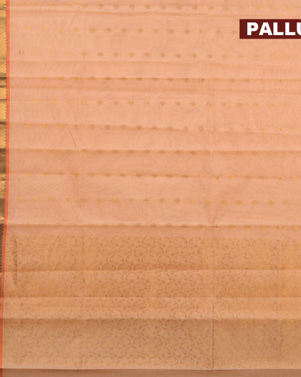 Venkatagiri cotton saree peach shade and orange with zari woven buttas and floral design zari woven border without blouse - {{ collection.title }} by Prashanti Sarees