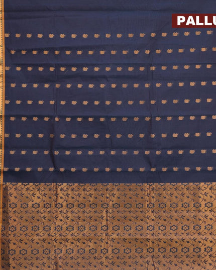 Venkatagiri cotton saree peacock green and mustard yellow with zari woven buttas and zari woven butta border without blouse - {{ collection.title }} by Prashanti Sarees