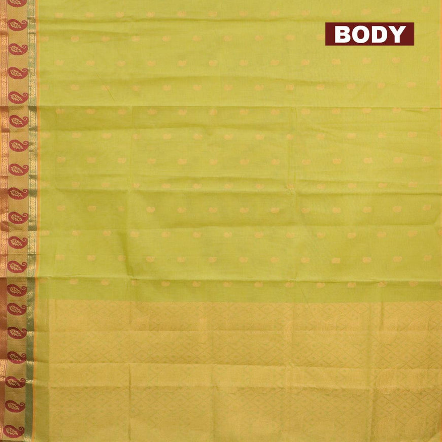 Venkatagiri cotton saree pista green and mustard yellow with zari woven buttas and paisley zari woven border without blouse - {{ collection.title }} by Prashanti Sarees