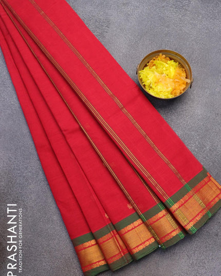 Venkatagiri cotton saree red and green with zari woven buttas and zari woven border without blouse - {{ collection.title }} by Prashanti Sarees