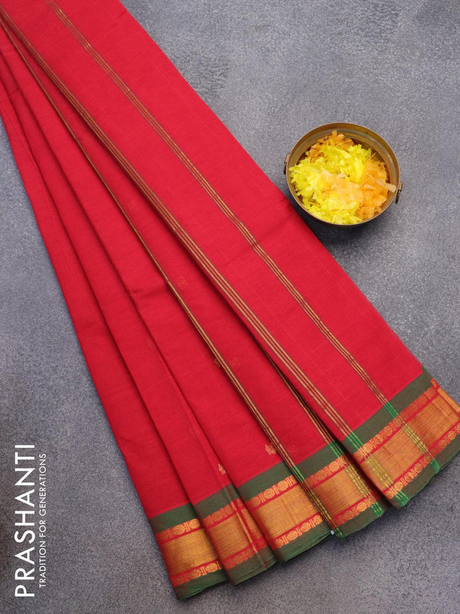 Venkatagiri cotton saree red and green with zari woven buttas and zari woven border without blouse - {{ collection.title }} by Prashanti Sarees