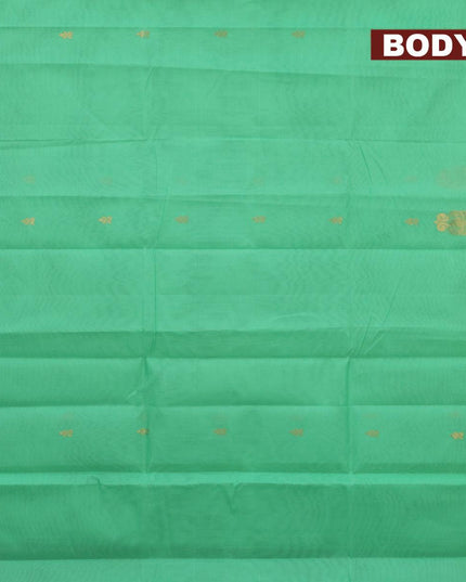Venkatagiri cotton saree teal green and mustard yellow with zari woven buttas and zari woven border without blouse - {{ collection.title }} by Prashanti Sarees