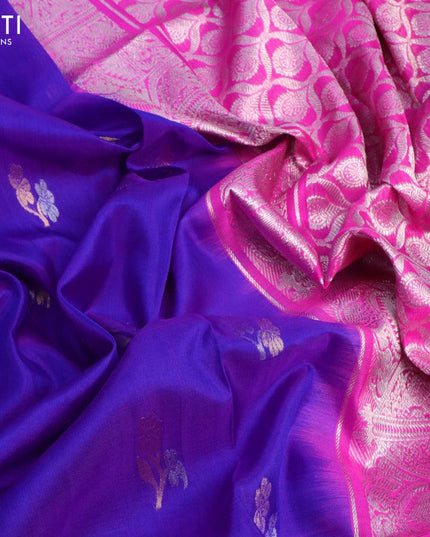 Venkatagiri silk saree blue and pink with silver & golg zari woven floral buttas and silver zari woven paithani border - {{ collection.title }} by Prashanti Sarees