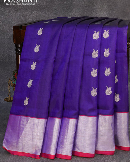 Venkatagiri silk saree blue and red with silver zari woven buttas and silver zari woven border - {{ collection.title }} by Prashanti Sarees
