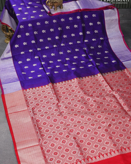 Venkatagiri silk saree blue and red with silver zari woven buttas and silver zari woven border - {{ collection.title }} by Prashanti Sarees