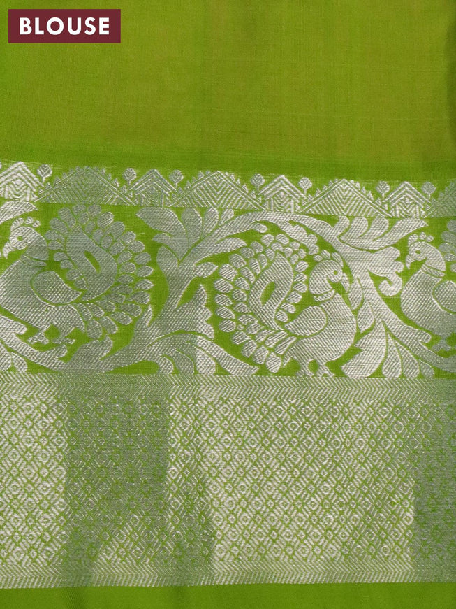 Venkatagiri silk saree candy pink and green with silver zari woven buttas and long annam silver zari woven border - {{ collection.title }} by Prashanti Sarees