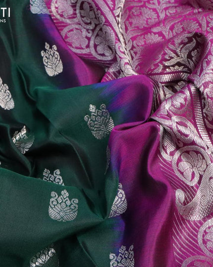 Venkatagiri silk saree dark green and purple with silver zari woven buttas and rich silver zari woven border - {{ collection.title }} by Prashanti Sarees
