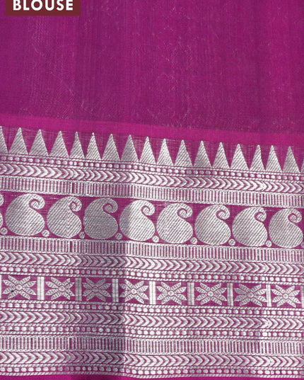 Venkatagiri silk saree dark green and purple with silver zari woven buttas and rich silver zari woven border - {{ collection.title }} by Prashanti Sarees