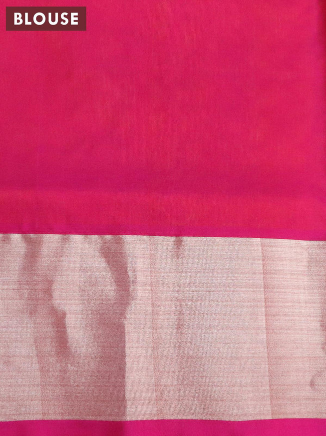Venkatagiri silk saree dual shade of mustard yellow and pink with silver & gold zari woven buttas and silver zari woven border - {{ collection.title }} by Prashanti Sarees