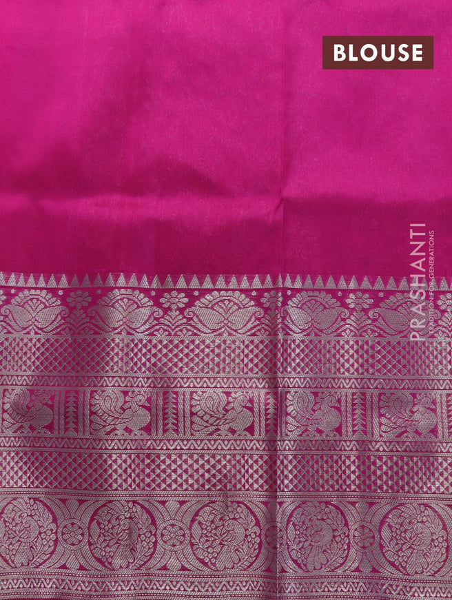 Venkatagiri silk saree dual shade of pinkish orange and pink with allover silver & gold zari weaves and long silver zari woven border - {{ collection.title }} by Prashanti Sarees